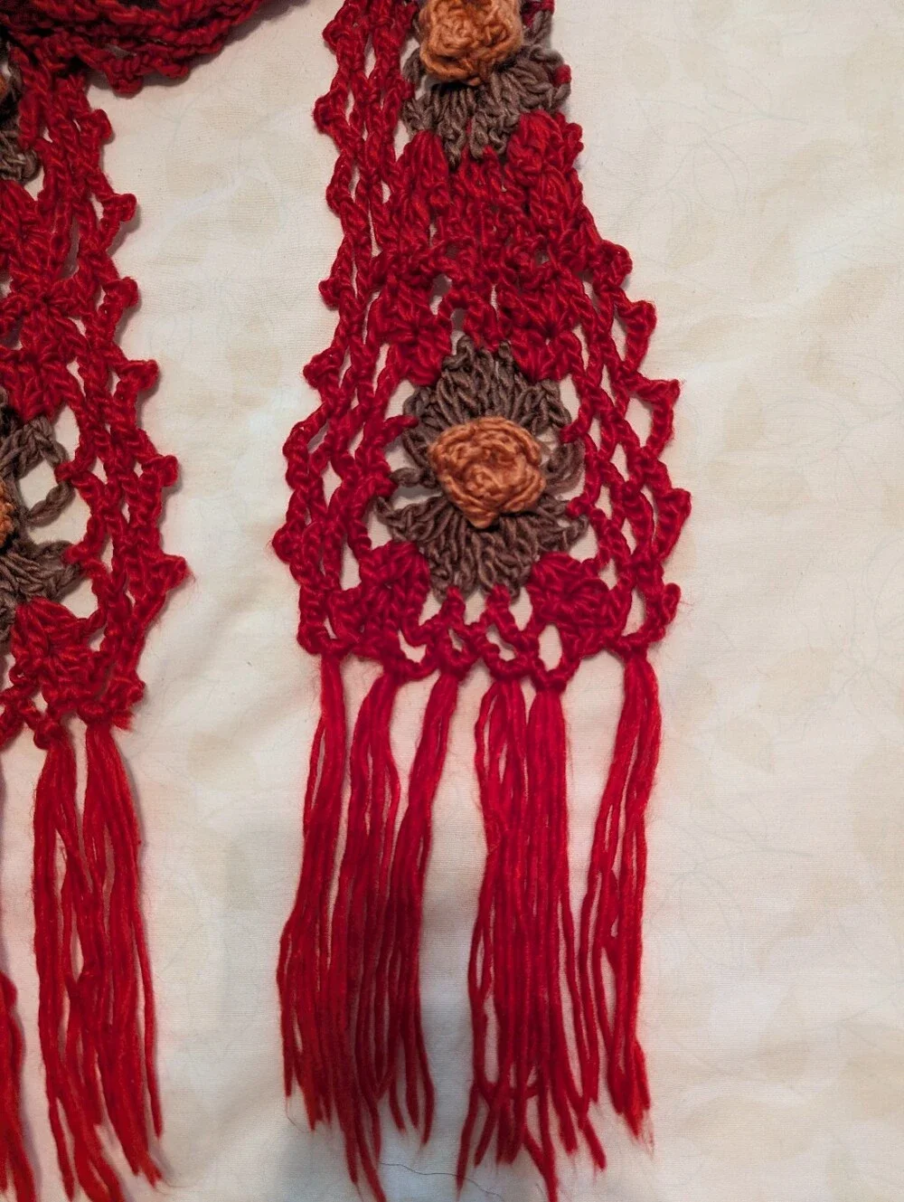 Beautiful Handmade red and brown crocheted scarf
